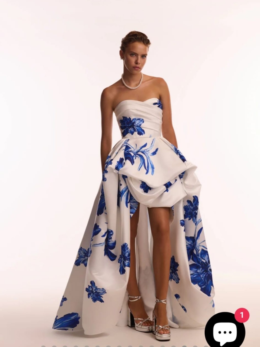 Milla Strapless White Dress With Blue Floral Print